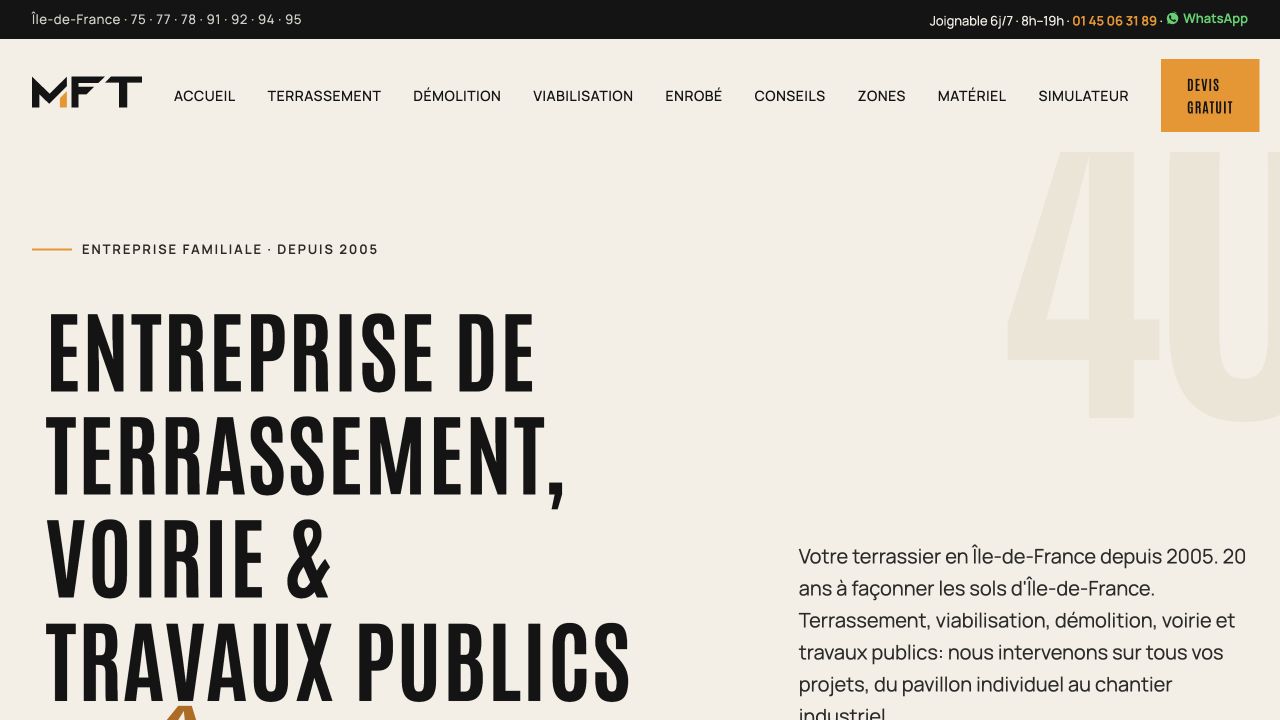 Capture du site de MFT Travaux Publics