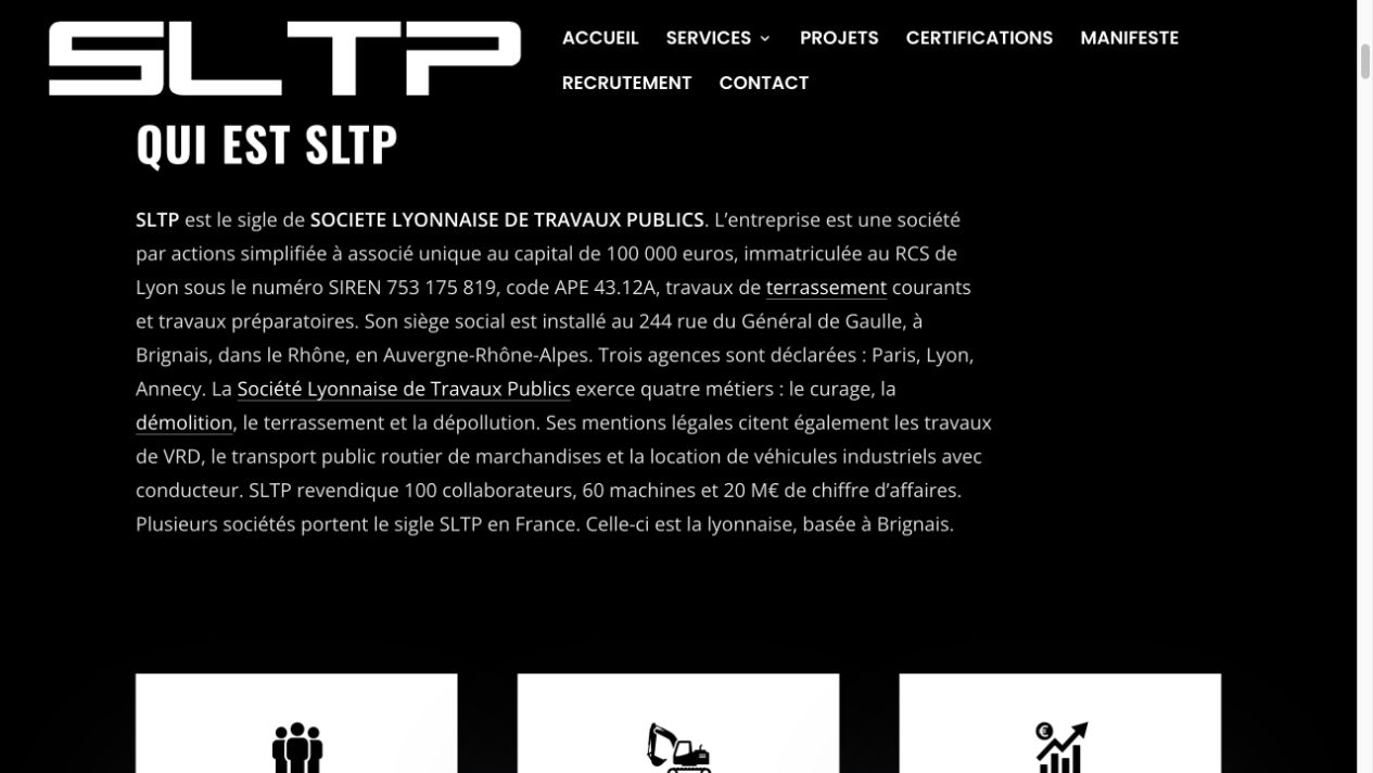 Capture du site de SLTP — Société Lyonnaise de Travaux Publics
